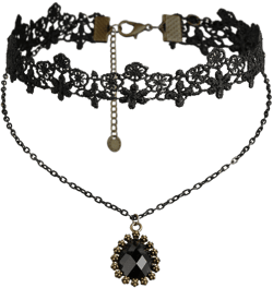 GEMSTONE LACE CHOKER LAYERED NECKLACE