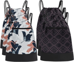 [6-Pack] Drawstring Backpack Bag for Women | Durable Lightweight Cinch Sackpack with Graphic Designs | Great for the Gym and Sports Cinch Bag 6pk - Black/Pink & White/Navy
