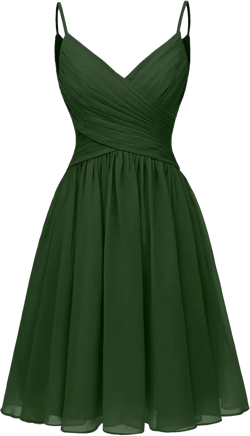 Women's Spaghetti Straps Homecoming Dresses Short Chiffon A Line Bridesmaid Dresses with Pockets 0 Emerald Green