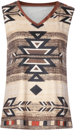 Women's Aztec Printed Pattern Vest Retro V-Neck Ethnic Style Sleeveless Casual Loose T-Shirt top XX-Large 15
