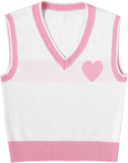 Womens Sweater Vest Short Cable Knit Top Pullover Tank Sleeveless V Neck Color Block Striped Classical Pink Large