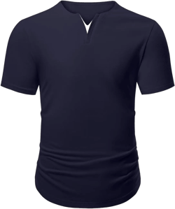 Mens Henley Shirts Short Sleeve Summer Casual V Neck Cotton Tee Shirts Medium Navy Blue