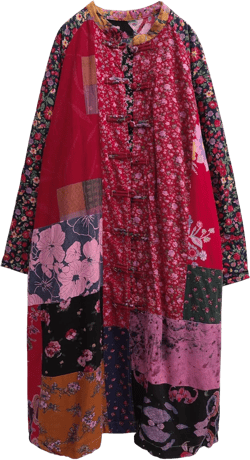 Women's Long Trench Coat – Cotton Linen Patchwork Coat, Cottagecore Vintage Boho Style, Fully Lined with Pockets X-Large Rose Purple Tone