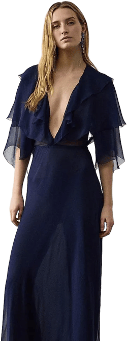 Ralph Lauren Women's Blue Irenne Washed Chiffon Evening Dress