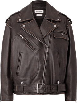 McQueen Women's Black Distressed Leather Biker Jacket