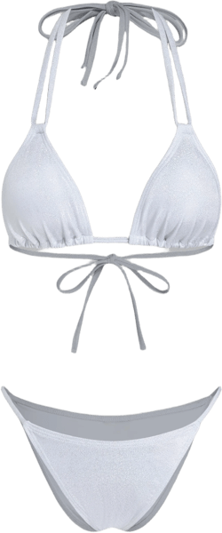 Sequin Halter Neckline Knotted Triangle Thong Bikini Set