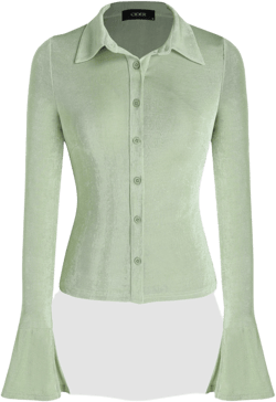 Solid Collar Button Up Bell Sleeve Blouse