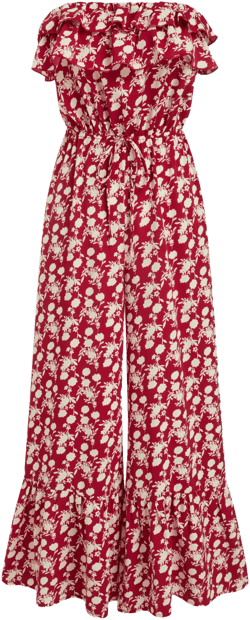 Bandeau Floral Ruffle Hem Wide Leg Jumpsuit