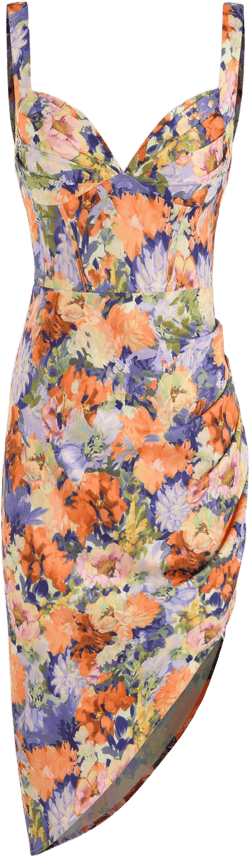Asymmetric Hem Floral Midi Dress
