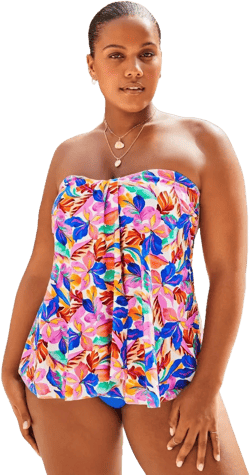 Swimsuits for All Women's Flyaway Bandeau Tankini Top - 18, White Tropical Oasis (Plus Sizes Available)