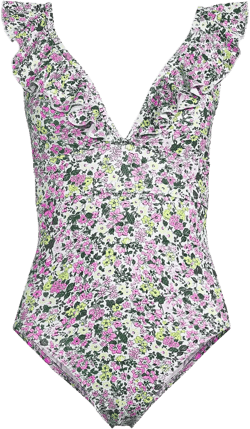 Lands' End Women's Plus Size Pique Ruffle One Piece Swimsuit - 18W - White Multi Ditsy Floral
