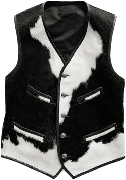 Men's Cowhide Leather Vest Real Natural Cowboy Hair On Biker Vest