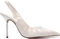 Ivory Satin Point Toe Ruched Sling Back High Stiletto Heeled Courts