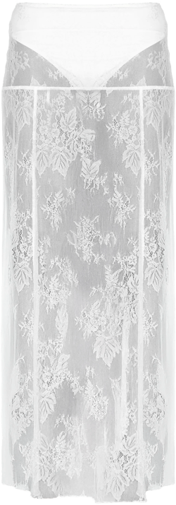 White Panties Insert Floral Lace Sheer Maxi Skirt
