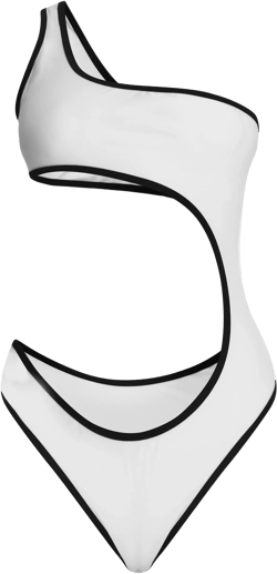 White Contrast Binding One Shoulder Cut Out Swimsuit