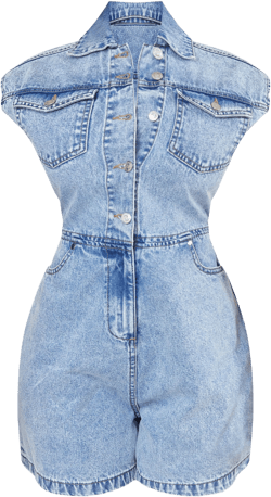 Shape Light Blue Sleeveless Rigid Denim Romper