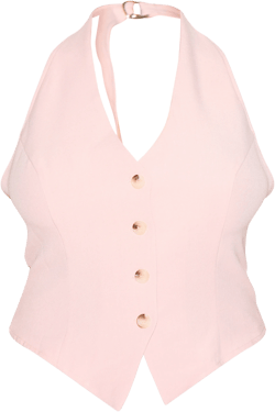 Plus Light Pink Tailored Woven Backless Halterneck Vest