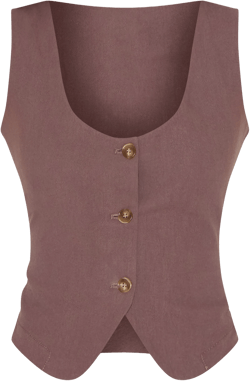 Dark Brown Linen Look Tailored Scoop Neck Fitted Vest