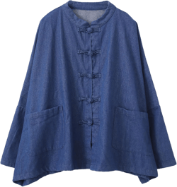 Women's Oversized Denim Jacket Frog Button Casual Coat Vintage Blue Jean Jacket Trendy Western Outfit One Size Dark Blue