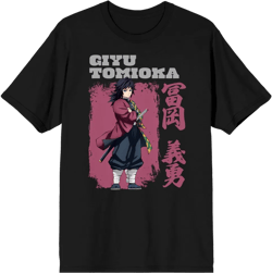 Demon Slayer Giyu Tomioka Adult Black Crew Neck Short Sleeve T-shirt
-Small