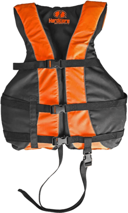 Hardcore life jacket paddle vest; Coast Guard approved Type III PFD life vest flotation device w/ Leg Strap Neon Orange Adult Universal