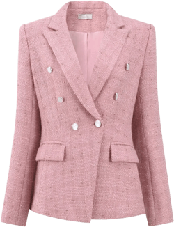 INSPIRE CHIC Women's Notch Lapel Long Sleeve Double Breasted Tweed Blazer Pink Large