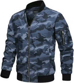 Men's Spring Autumn Lightweight Baseball Jacket Solid Color Rib Bomber Jacket Outerwear Medium Gray Blue Camo