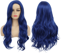 Baruisi Long Curly Wavy Blue Wigs for Women Side Part Natural Looking Cosplay Synthetic Fiber Wig Heat Resistant Replacement Wig blue