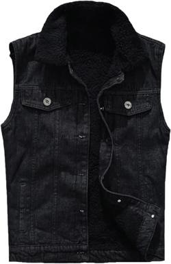 Cotton Jeans Vest Men Sleeveless Black Denim Jacket Fleece Denim Vest Hip Hop Streetwear XX-Large Black