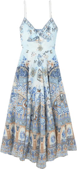 Tie-front crystal-embellished printed linen midi dress