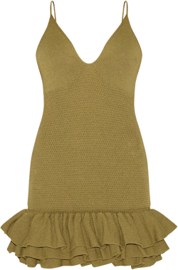 Petite Olive Knitted Frill Hem Strappy Mini Dress