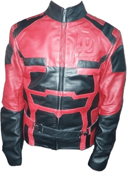 Bestzo Mens Daredevil Leather Jacket Black & Red Artificial/Faux Leather L