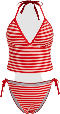 V-neck Stripe Knotted Halter Tie Side Tankini Bikini Set Curve & Plus