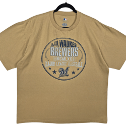 MLB Genuine Merchandise Milwaukee Brewers Mustard Brown Cotton Tee Shirt Size XL