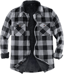 ZENTHACE Men's Warm Sherpa Lined Fleece Plaid Flannel Shirt Jacket(All Sherpa Fleece Lined) XX-Large Grey