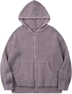 Neutral Unisex Loose Casual Sports & Collegiate Style Round Neck Zip-Up Hooded Cardigan Sweater Jacket, Autumn/Winter