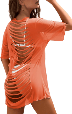 Herseas Womens Ripped Swimsuit Bikini Coverup Sheer Chiffon Cruise Backless Bathing Suit Cover Ups Sexy Oversized Beach T Shirt Dresses Small Hot Pink at Amazon Women’s Clothing store