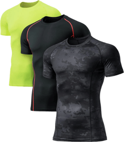 ATHLIO Men's Cool Dry Short Sleeve Compression Shirts, Sports Baselayer T-Shirts Tops, Athletic Workout Shirt X-Large 3pack Tops Utility Camo Black/ Black/ Neon