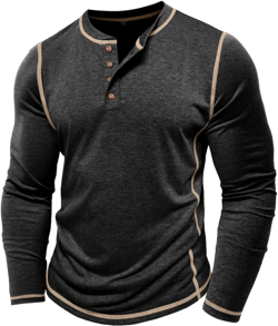 Mens Shirts Long Sleeve Casual Classic Henley Cotton T-Shirts Lightweight Button Tee Shirts X-Large Black