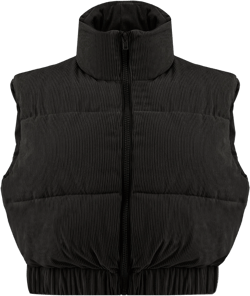 Gihuo Women's Cropped Puffer Vest Corduroy Winter Quilted Sleeveless Jackets Lightweight Stand Collar Padded Gilet Black Small