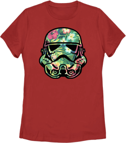 Women's Star Wars Stormtrooper Tropical Portrait  Graphic Tee Red X Large