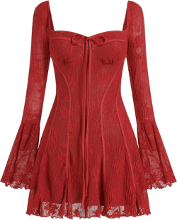 Women's Vintage Long Bell Sleeve Solid Floral Low Cut Lace Ruffle Y2K Mini Dress Corset Cocktail Party Dresses