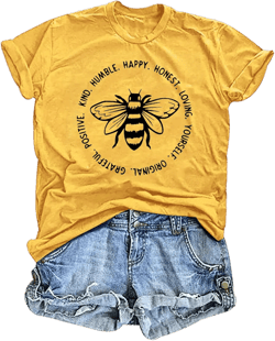 Bee T-Shirt for Women: Cute Bee Graphic Shirts Bee Kind T Shirt Funny Inspirational Casual Tees Tops Medium Yellow2