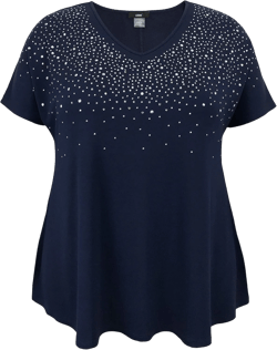 LEEBE Women and Plus Size Short Sleeve Studded Swing Tunic Top (Small-5X) 5X Navy Studded.