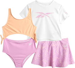 Reebok Girls' Bathing Suit Set - 3 Piece Quick Dry T-Shirt and Skirt with One Piece Cut Out Monokini Swimsuit - Swimwear Set: Clothing, Shoes & Jewelry