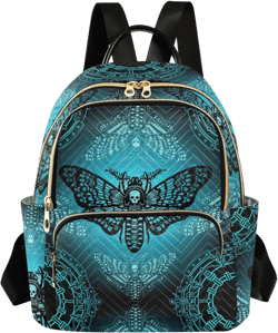 Mini Backpack Gothic Moth Skull Mystical Circle Fashion Backpack Purse for Women,Handbag Shoulder Bag Casual Daypack, Ladies Gift for College Work (S) Color 17 Small
