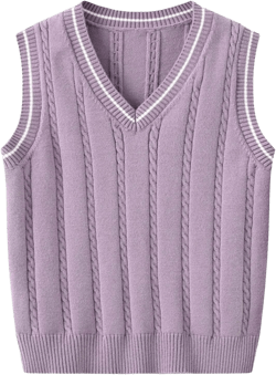 Unisex Kids Boys Girls V-Neck Knitted Sweater Vest Coat Sleeveless Spring Vest Students 𝗨niform School Waistcoat Purple 5-6 Years