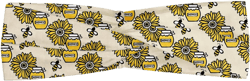 Ambesonne Queen Bee Headband Set of 2, Continuous Pattern of Calligraphy on Honey Jars with Sunflowers, Knotted Elastic Hair Band Accessory for Women Everyday Use, M-L, Mustard Taupe