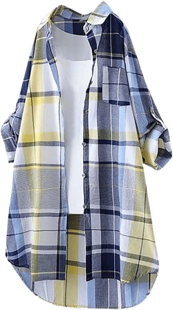 Generic Womens Oversized Button Down Plaid Shacket Shirt with Pockets Roll Up Long Sleeve Casual Boyfriend Tunic Blouse Top