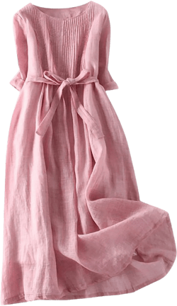 Vestido Casual para Mujer 2024 Summer Cotton Linen Shirt Dresses for Women Elbow Sleeve Pleated Crew Neck High Waist Comfy Casual Long Maxi Dresses Pink, XX-Large